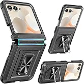 Zcgibo for Motorola Razr 2024/2025 Case [Not fit Ultra or Plus], with Hinge Protection & Built-in Screen Protector,360°Kickstand Full-Body Rugged Shockproof Protective Cover for Moto Razr 2024 - Black