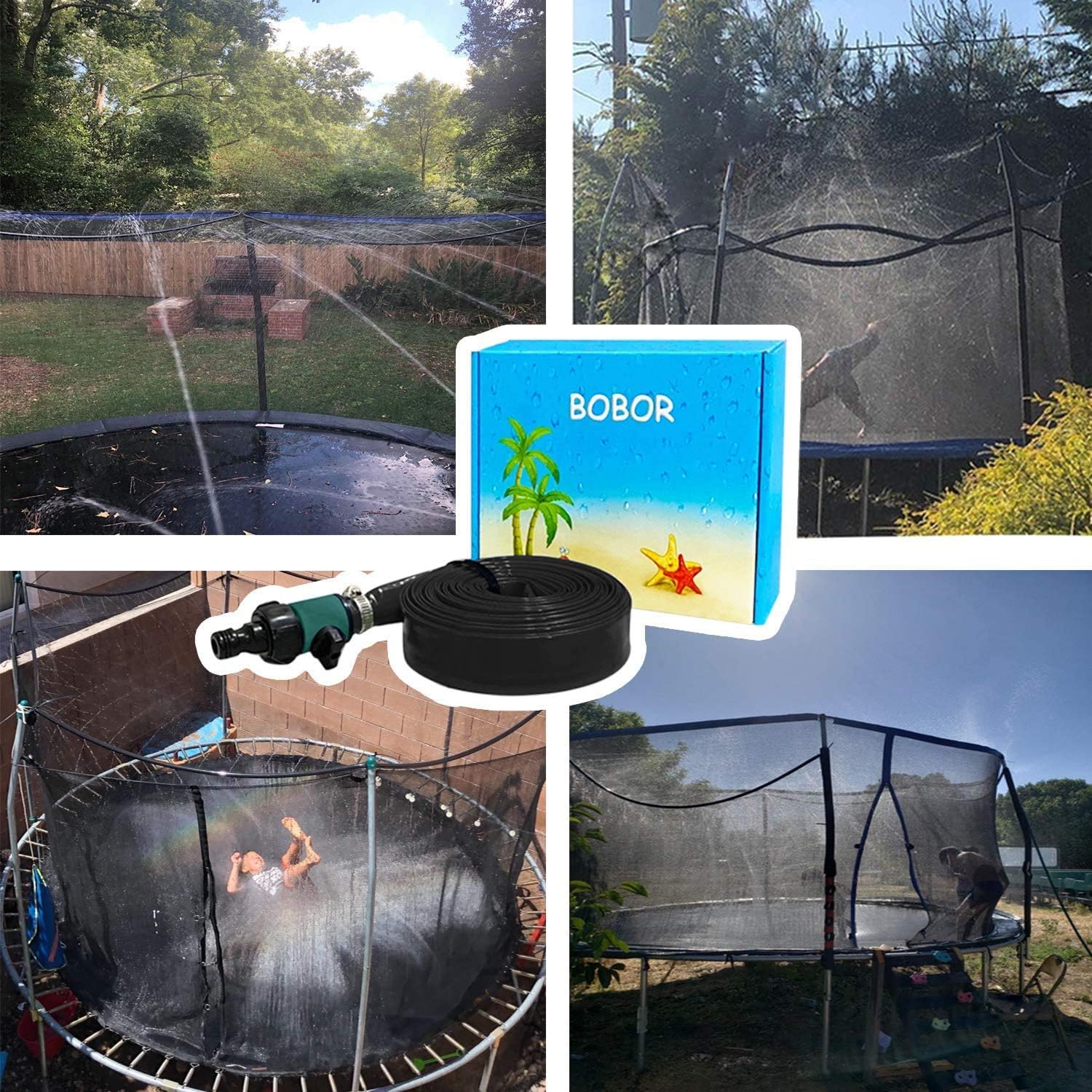 Bobor Trampoline Sprinkler for Kids, Outdoor Trampoline Backyard Water Park Sprinkler Fun Summer Outdoor Water Toys for Boys Girls. (39ft): Toys & Games