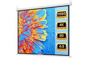 Noliven 60 Inch White Manual Pull Down Projector Screen, 4K/3D/1080P HD Pantalla para Proyector Retractil, 4:3 Aspect Ratio, 