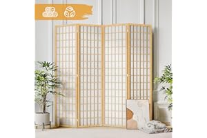 JOSTYLE Room Divider Wall 4 Panel, Folding Privacy Screen for Room Separation, Shoji Screen Japanese Style Room Divider, 5.9 Ft, Natural