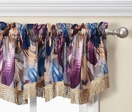 Violet Linen Decorative Chenille Feathers Design, 60 x 15 Window Valance - Purple