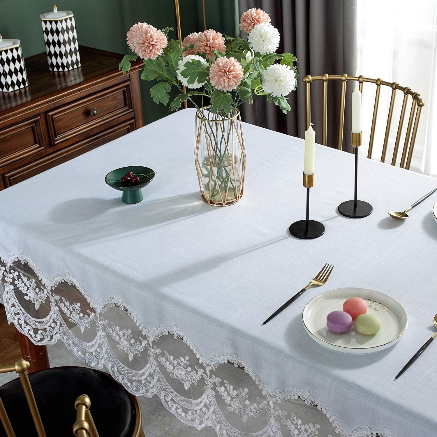 SUTAVIA Lace Embroidered Table Cloth, Classic Rectangular Oblong Macrame Table Cover, for Kitchen Dining Picnic Table,Outdoor and Indoor Use (White, 60"×120"): Kitchen & Dining