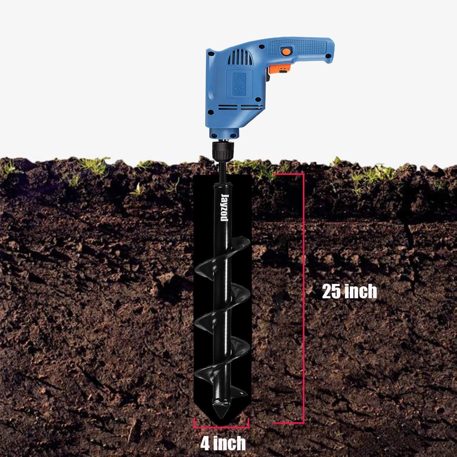 Jayzod Auger Drill bit for Planting 4"X25" Garden Auger Spiral Drill Bit,Bulb & Bedding Plant Augers,Plants Drill bit for 3/8” Hex or Larger Drill: Home Improvement