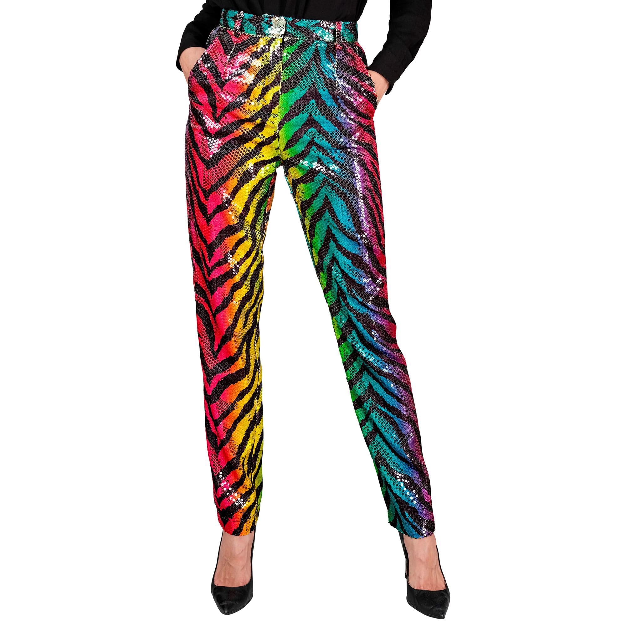 Widmann - Party Fashion Women's Rainbow Tiger Print Disco Fever Hit Move Sequin Pants