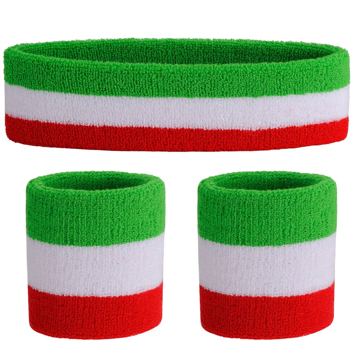 ONUPGO Sweatband Set (3 Pieces) Sports Headband and Wrist Striped Terry Cloth Wristband Athletic Exercise Basketball Moisture Wicking Sweat Absorbing Head Band