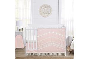 Sweet Jojo Designs Blush Pink Bohemian Boho Chic Girl Baby Crib Bedding Set Infant Nursery Room Blanket Fitted Sheet Skirt Diaper Stacker 4p Farmhouse Shabby Designer Elegant Geometric Textured Trim