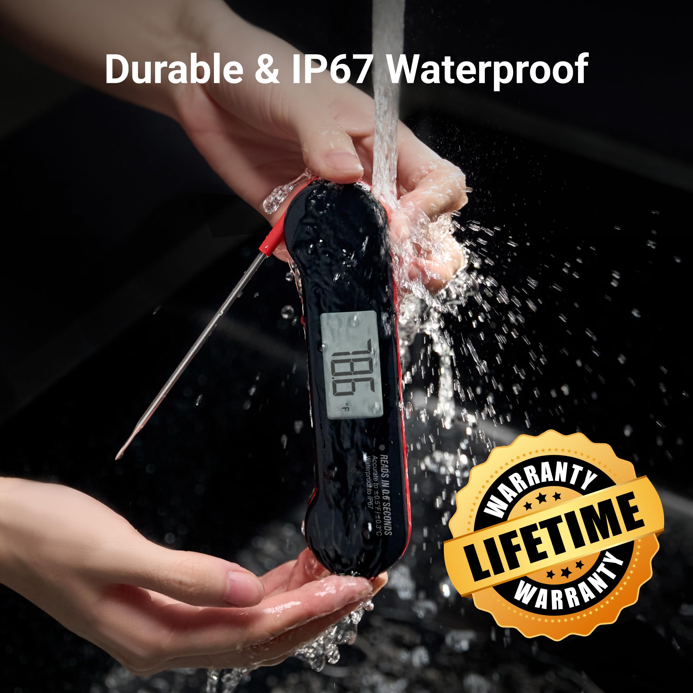 ThermoMaven Professional Meat Thermometer Digital, 0.6 Sec Instant Read, ±0.5℉ NIST Certified Accuracy, 100% Waterproof, Bright Backlit, Temperature Indicator for Grill, BBQ, Smoker