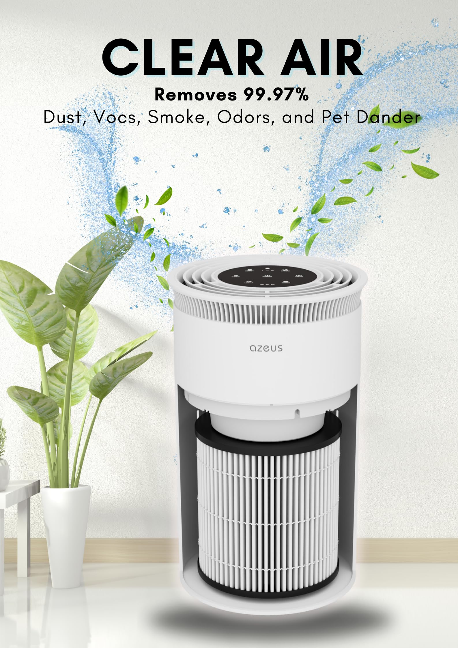 Air Purifier for Large Rooms, Home, Pets, Bedrooms, Up To 1076 ft² H13 True HEPA Filter, 25db Filtration System Cleaner Odor Eliminators, Ozone Free, Remove 99.97% Dust Smoke VOCs
