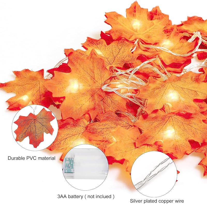 Luzes de folha de ácer, luzes de corda de folha de ácer, luzes de outono, luzes de corda de folha de ácer, decoração de folhas de outono, guirlandas para o Halloween, 3 metros 20 LED — foto 4 de 8