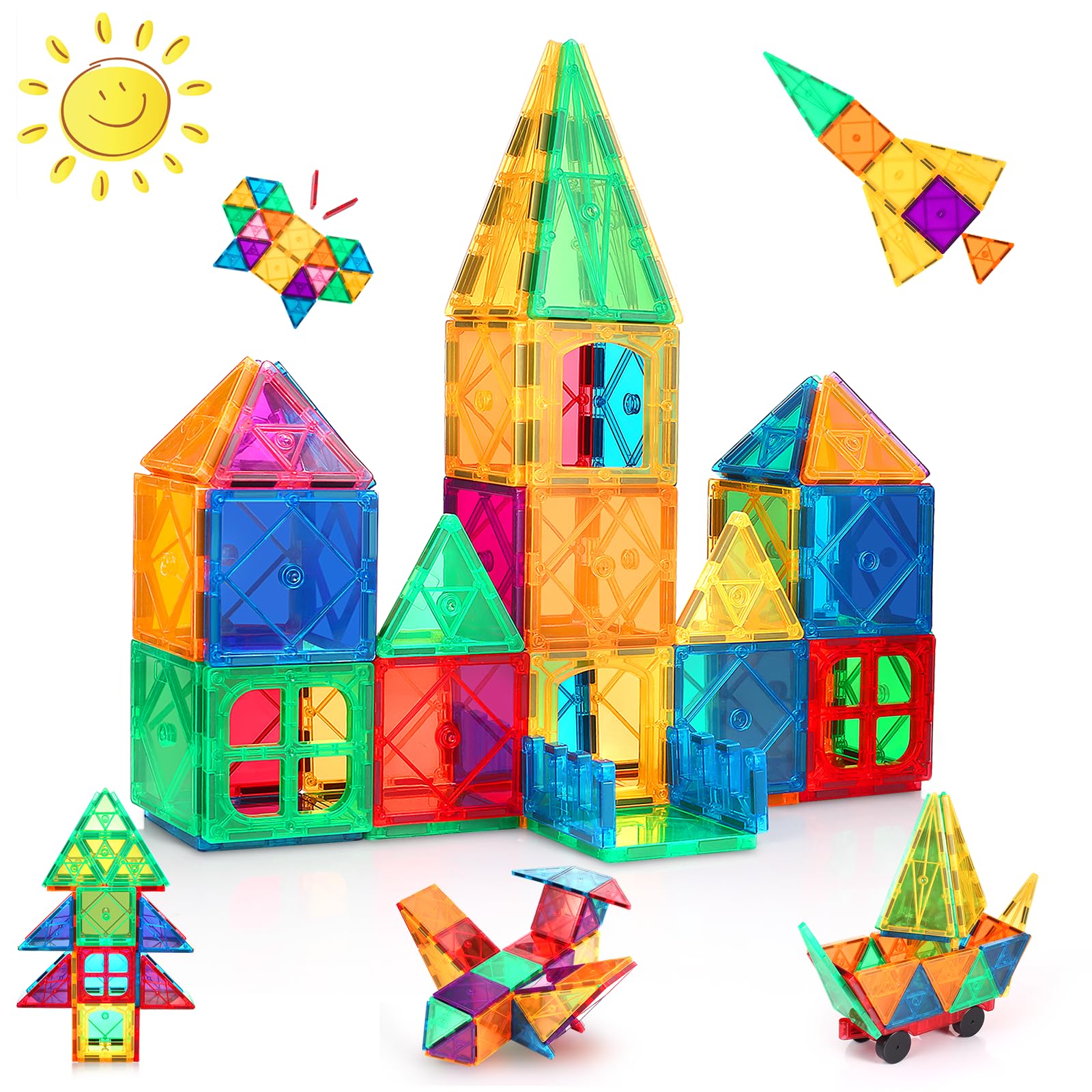 Glyntora Magnetic Building Blocks Magnetic Tiles 50PCS Kids Learning Educational Construction Toys 3 4 5 6 7 8 9 10 11 12 Years Old for Boys Girls