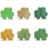St Patricks Day Shamrocks Decorations, 6 Pack Wooden Sparkly Glitter Shamrocks Saint Patty's Irish Holiday Tiered Tray Home Table Shelf Office Desk Decor Set Green Gold Clover Tabletop Signs