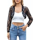 Malarocoby Women's 3 4 Sleeve Shrug Crochet Lace Cardigan Crop Top Crochet Lace Cardigan Sheer Cover Up