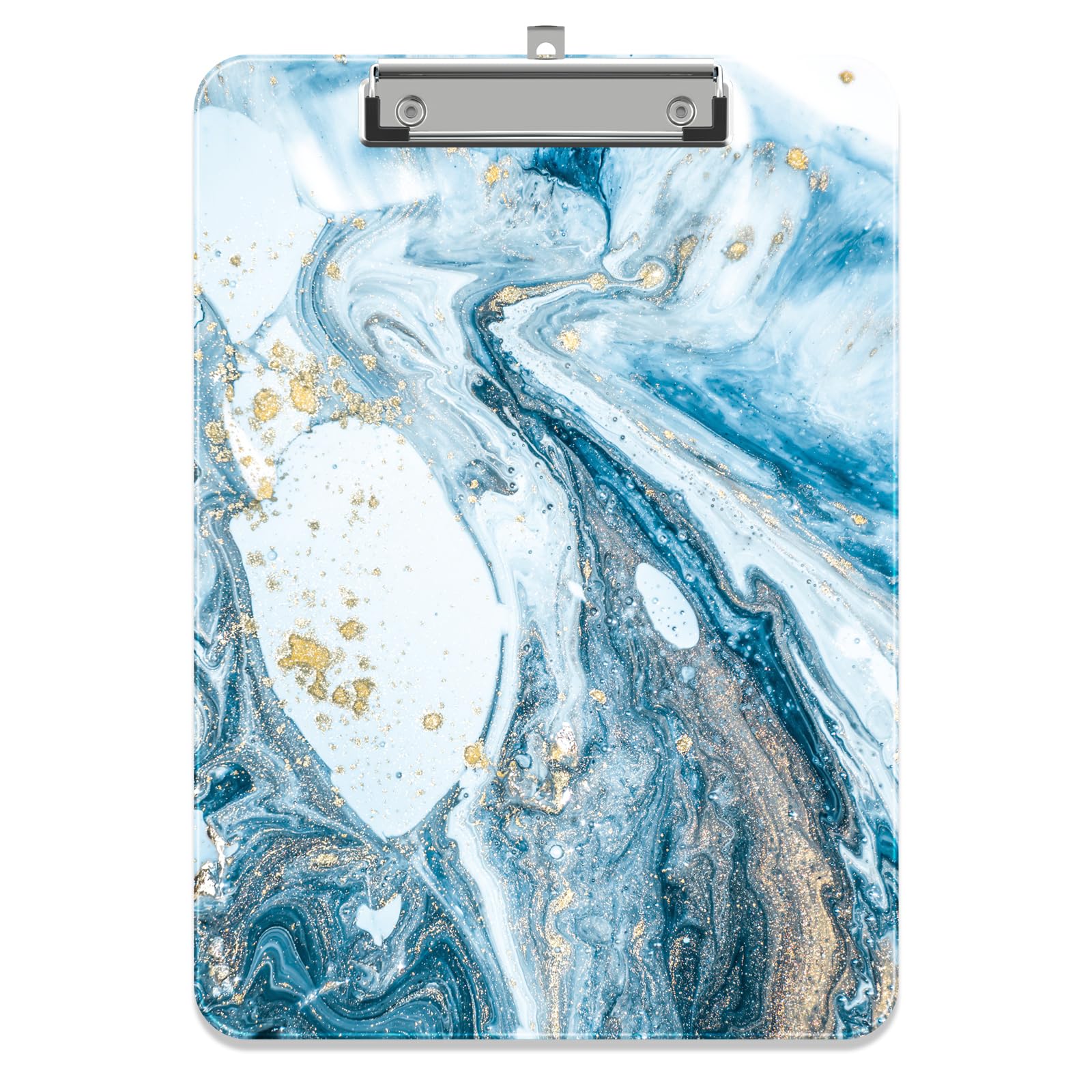 Piasoenc Plastic Clipboard, Cute Decorative Clip Board, 9 x 12.5 in, A4 Standard Office Clip Boards for Nurses, Students, Office, Ocean Marble
