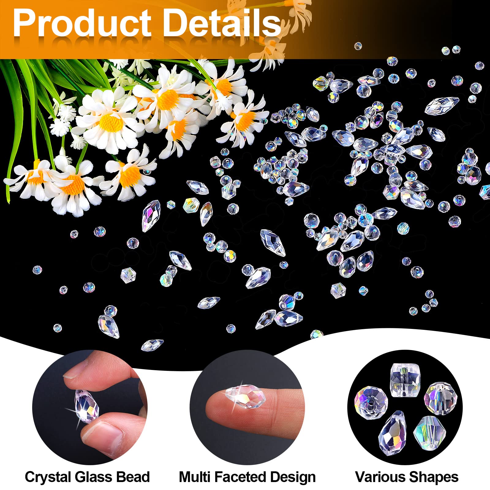 600 Pcs Glass Beads for Jewelry Making, Assorted Crystal Rondelle Beads with Box - 4/6/8mm, AB Color