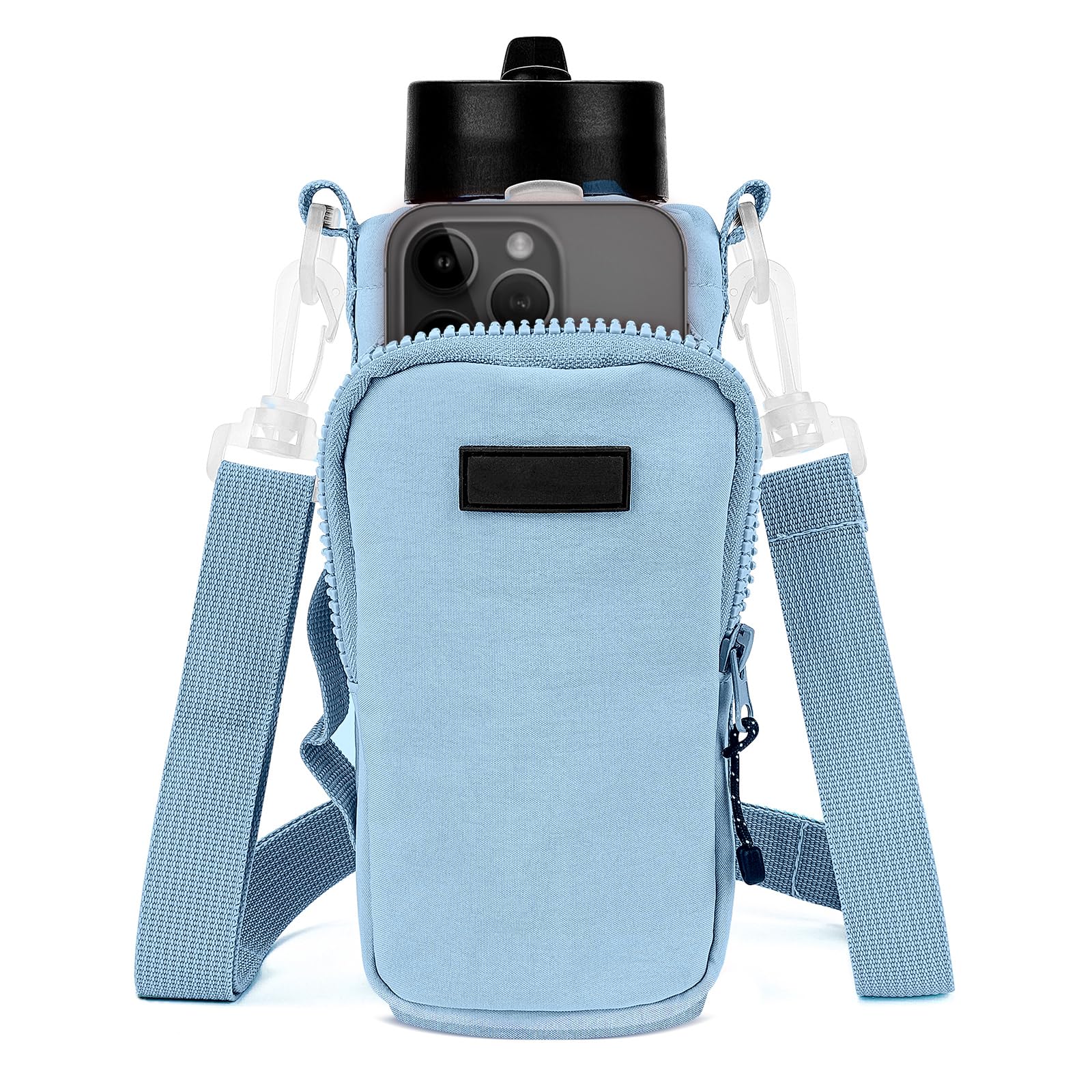 Linkidea Water Bottle Carrier with Strap Compatible with YETI Rambler Bottle 18oz/26oz, Owala FreeSip 24oz/32oz, Waterbottle Sling Bag Holder, Shoulder Strap with Phone Pocket (Blue)