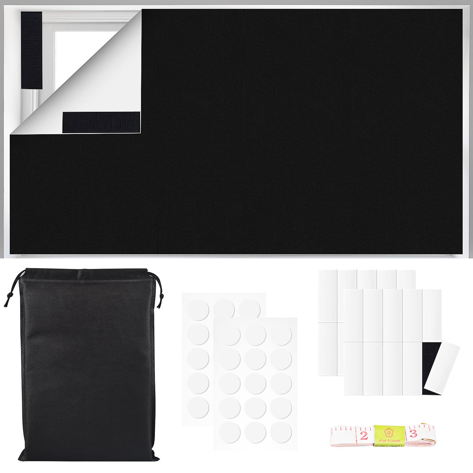 Mezere Black Out Blinds Stick On Blackout Blinds No Drilling 300x145cm Temporary Blackout Blind for Windows Fits Any Size Shape Portable Blackout Curtains for Bedroom,Travel, Nursery, Car