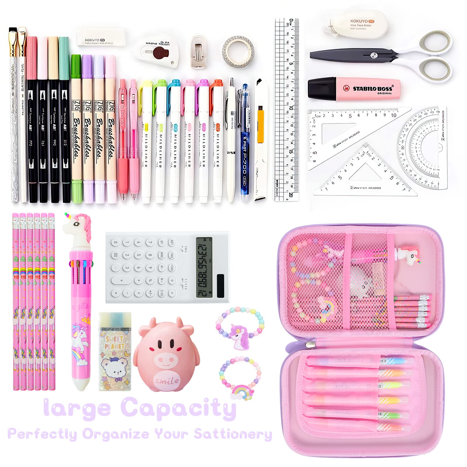 Cute Pencil Case - Pink Pouch, 3D EVA Large Capacity Pen Holder For Kids & Boys - School Portable Gift