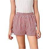 RoseSeek Girl's Plaid Gingham Boxer Shorts Bowknot Split Mini Shorts Elastic Waist Wide Leg Casual Summer Shorts