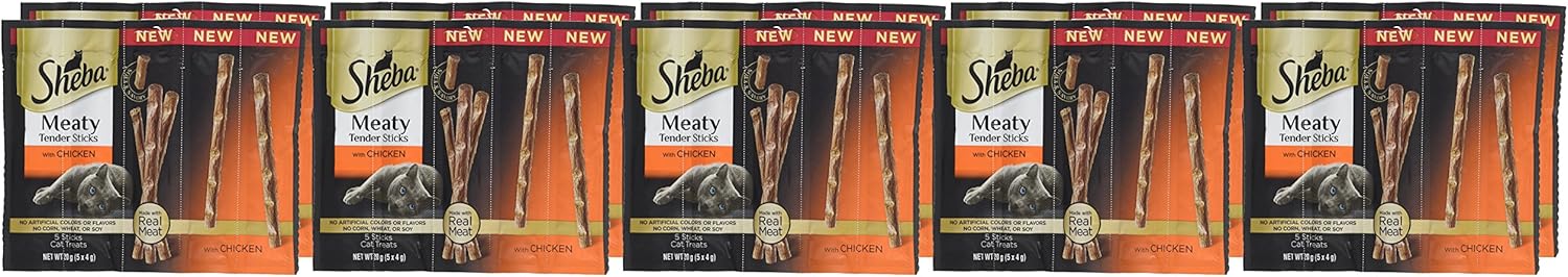 SHEBA Meaty Tender Sticks Soft Cat Treats Chicken Flavor, (5 Treats) 0.14 oz. Sticks (Pack of 10) : Pet Supplies