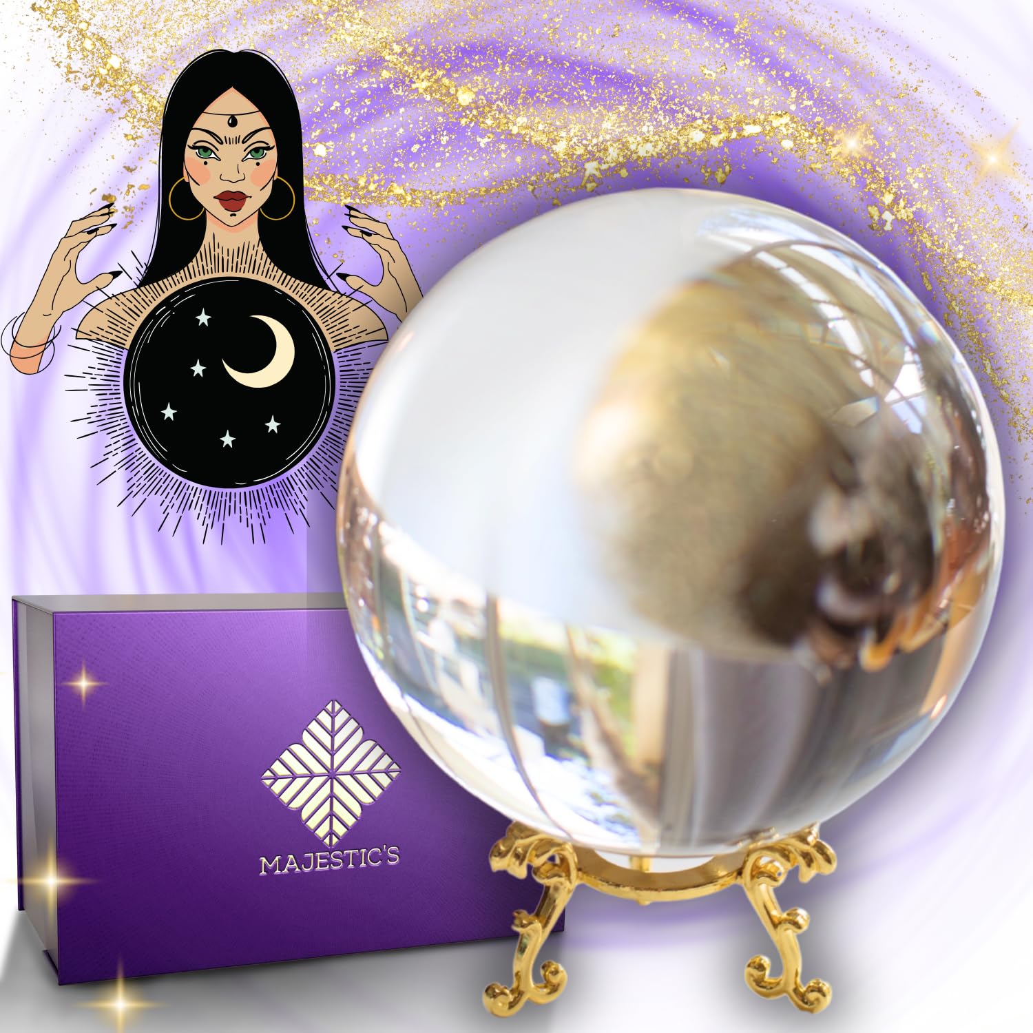 Clairvoyance Crystal Ball 10cm & Metal Stand + Box - Perfect for Crystallomancie, Divination, Medium