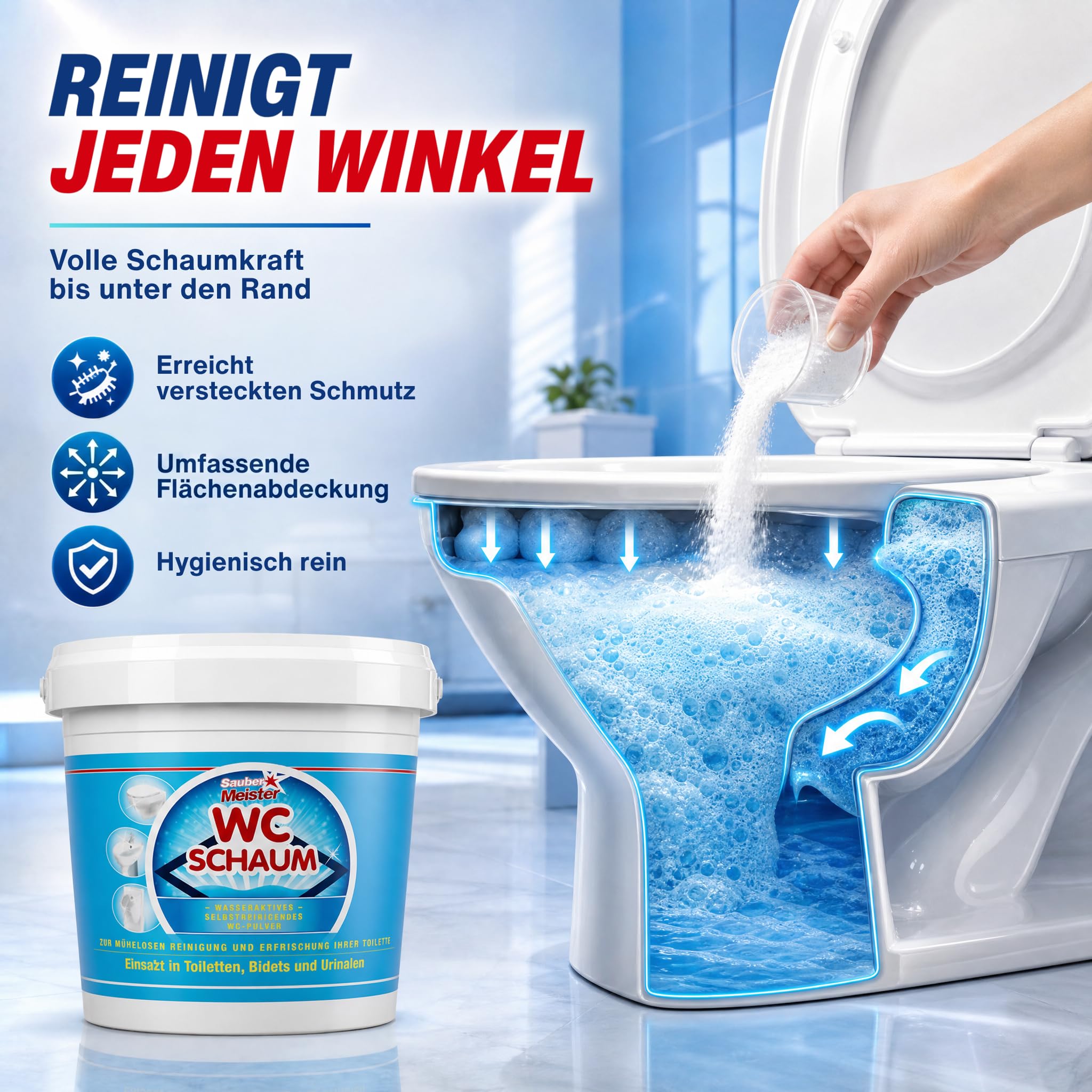 Sauber Meister WC Schaum Toiletten-Reinigungsschaum Pulver, 1000 g 9
