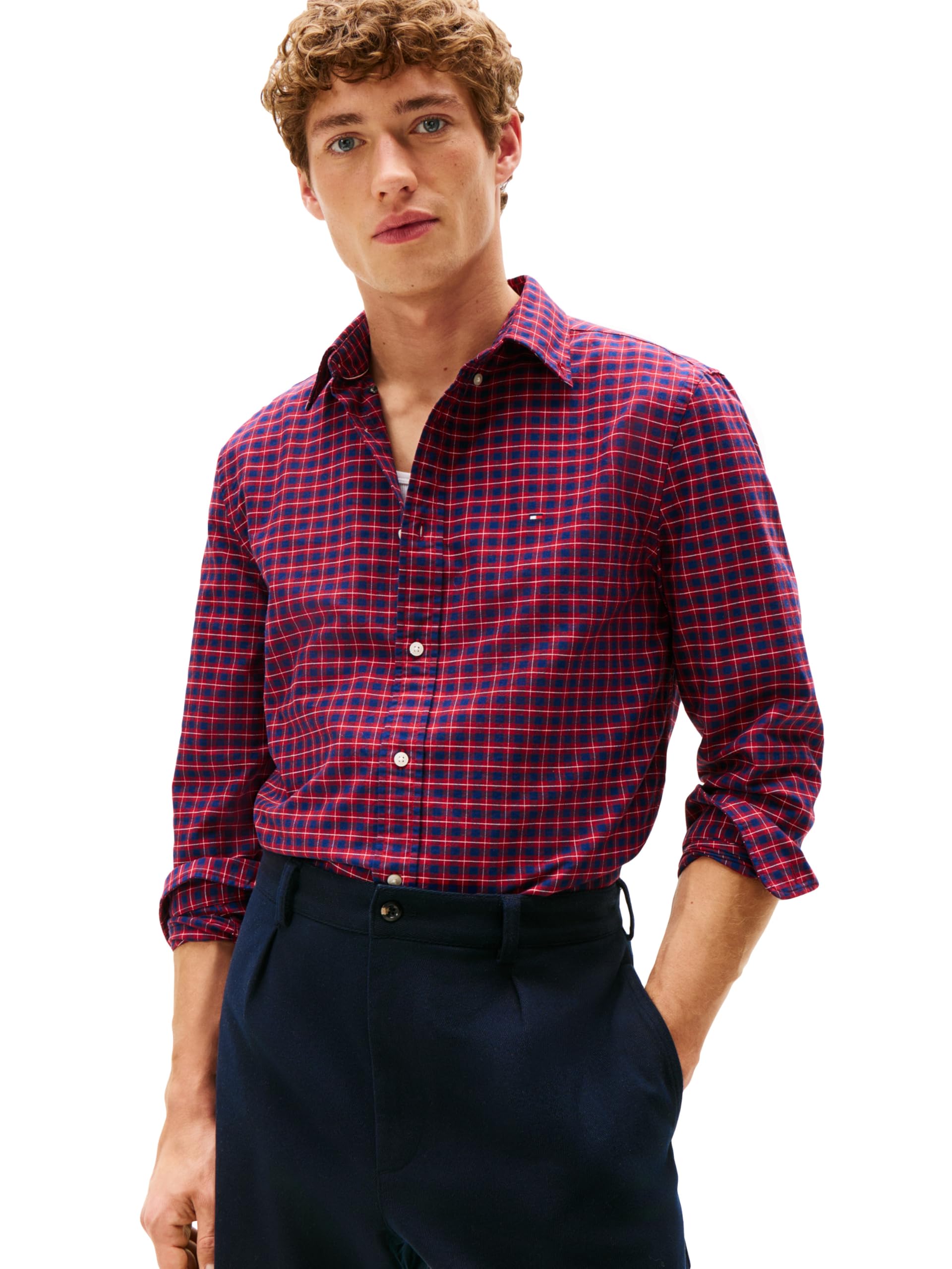 Tommy Hilfiger Men's Heritage Oxford Check Regular Long Sleeve Shirts, Regatta RED/Check X-Large Image