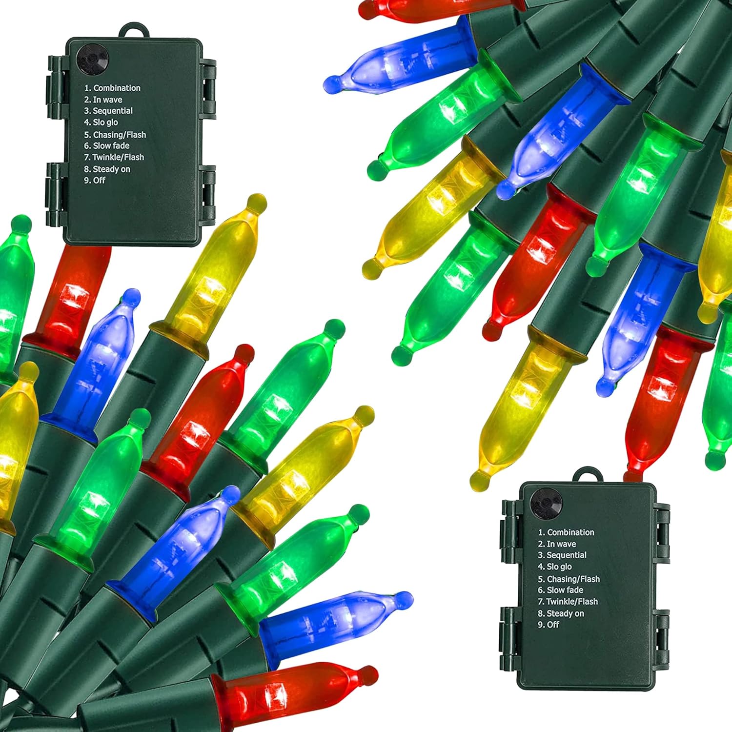 String Lights - NEROSUN Multi-Colored Battery Operated Christmas Lights, 2 Pack 50 LED 16FT Waterproof String Christmas Tree Lights with 8 Modes, Xmas Decorations for Indoor Outdoor Yard Wedding Home Decor