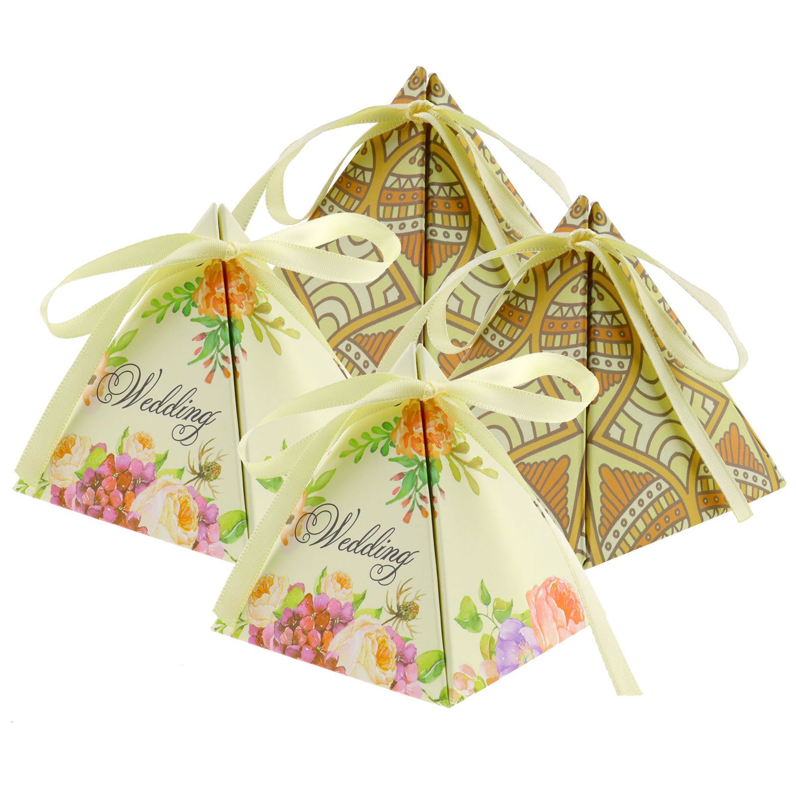 100X Beige Flower Wedding Party Sweet Gift Boxes Bags Handbag Ribbons Tags