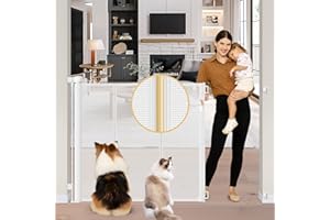 STCOCKIS Reinforced 42" Extra Tall Retractable Baby Gates Extra Tall Dog Gate with Support Rods, 55" Wide Mesh Baby Gate Retractable Pet Gate Indoor/Outdoor Tall Baby Gates for Dogs - Bottom Anti-Escape, White