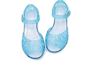 techcity Girls Princess Costumes Jelly Flats Snow Queen Dance Party Birthday Cosplay Shoes Open Toe Dress Up Sandals for Toddler, Little Kids