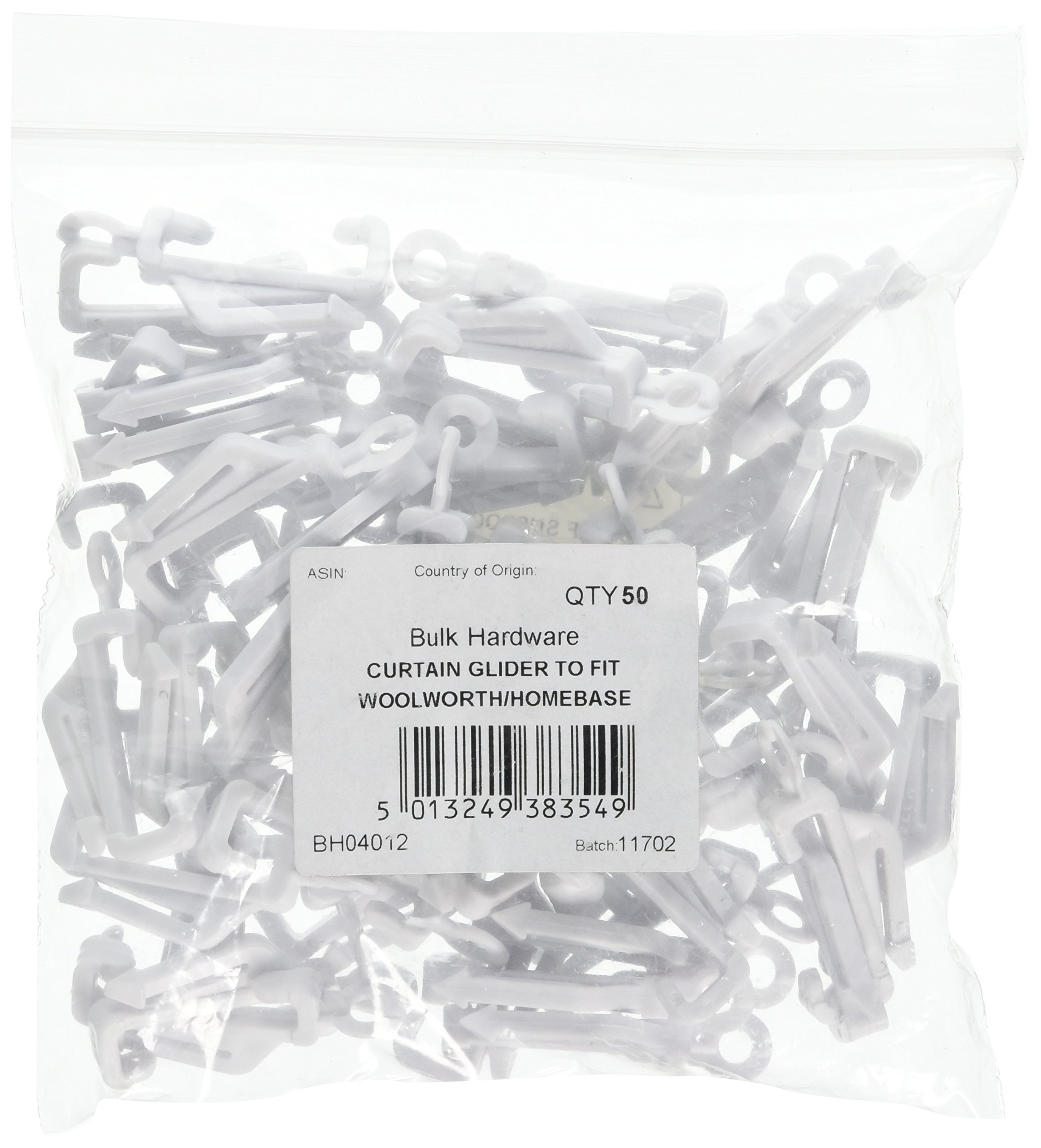 Merriway BH04012 (50 Pcs) White Curtain Rail Track Gliders Glide Hooks to Fit Woolworth/Homebase Track - Pack of 50 Pieces