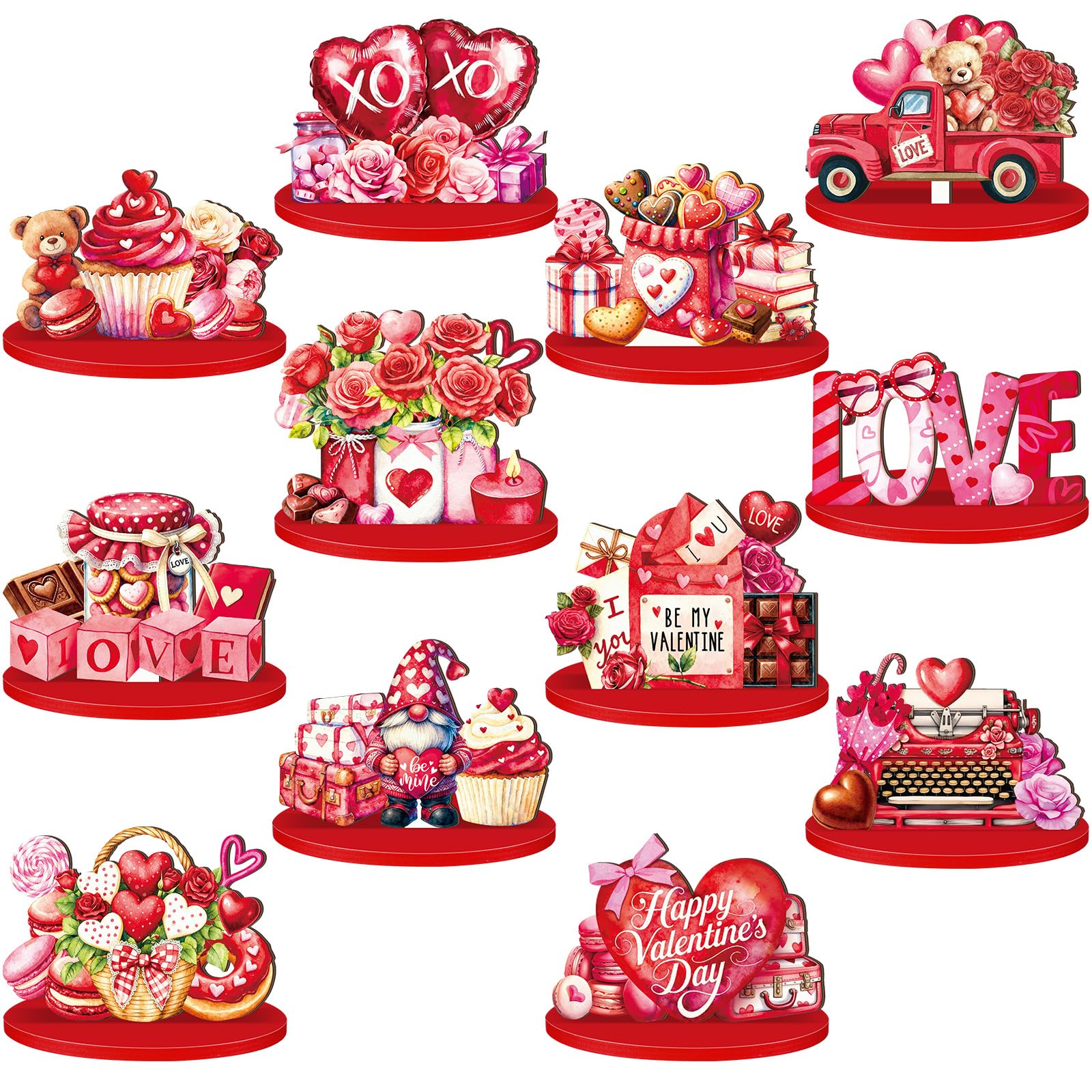 Photo 1 of Amyhill 12 Pcs Valentine Day Wooden Table Sign Love Heart Tabletop Centerpiece Romantic Gnomes Heart Truck Decoration for Valentine's Day Party Home Tiered Tray Mantel Shelf Office Decor
