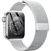 EPULY Compatible with Apple Watch Band 44mm 45mm 46mm Series 10 11 49mm, Stainless Steel Mesh Loop Magnetic Clasp Bands for iWatch Series 9 8 7 6 5 4 Ultra SE3 2 Women Men - 49/46/45/44mm Silver