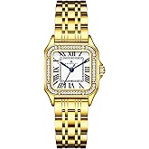 FORSINING Classic Square Watches for Women with Crystal Accents and Stainless Steel, Roman Numerals Ladies Casual Dress Watch