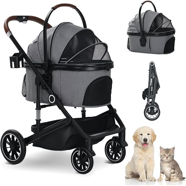 2 In 1 Pet Dog Stroller, Folding Dog Cats Jogger Stroller With 4 Fast