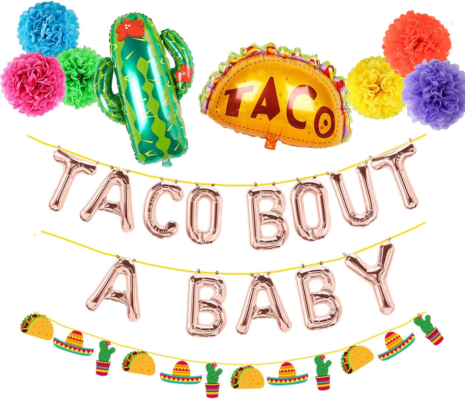 Taco Bout A Baby Rose Gold Balloons Banner Fiesta Cactus Baby Shower First 1st Birthday Party Decorations Supplies Theme Boy or Girl Gender Reveal Pregnancy Announcement Letter Balloonโฆ