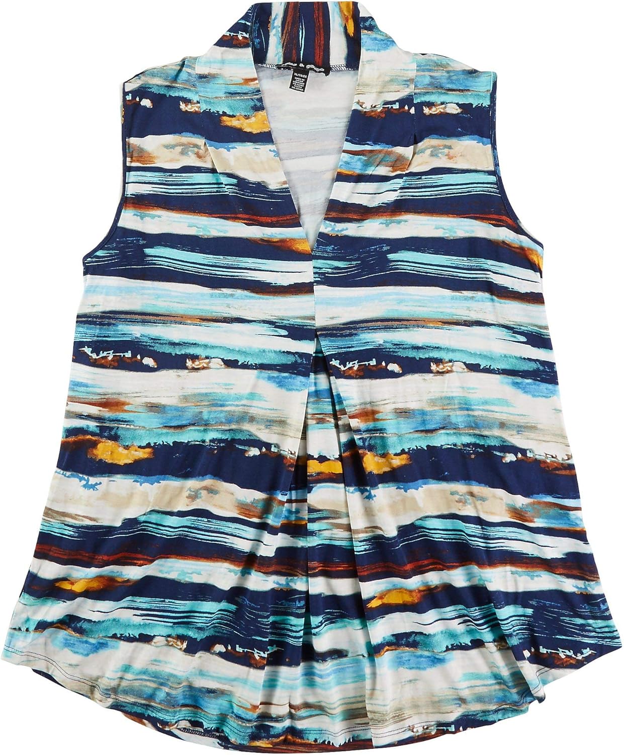Cable & Gauge Womens Print Sleeveless Top Small Blue Clothing