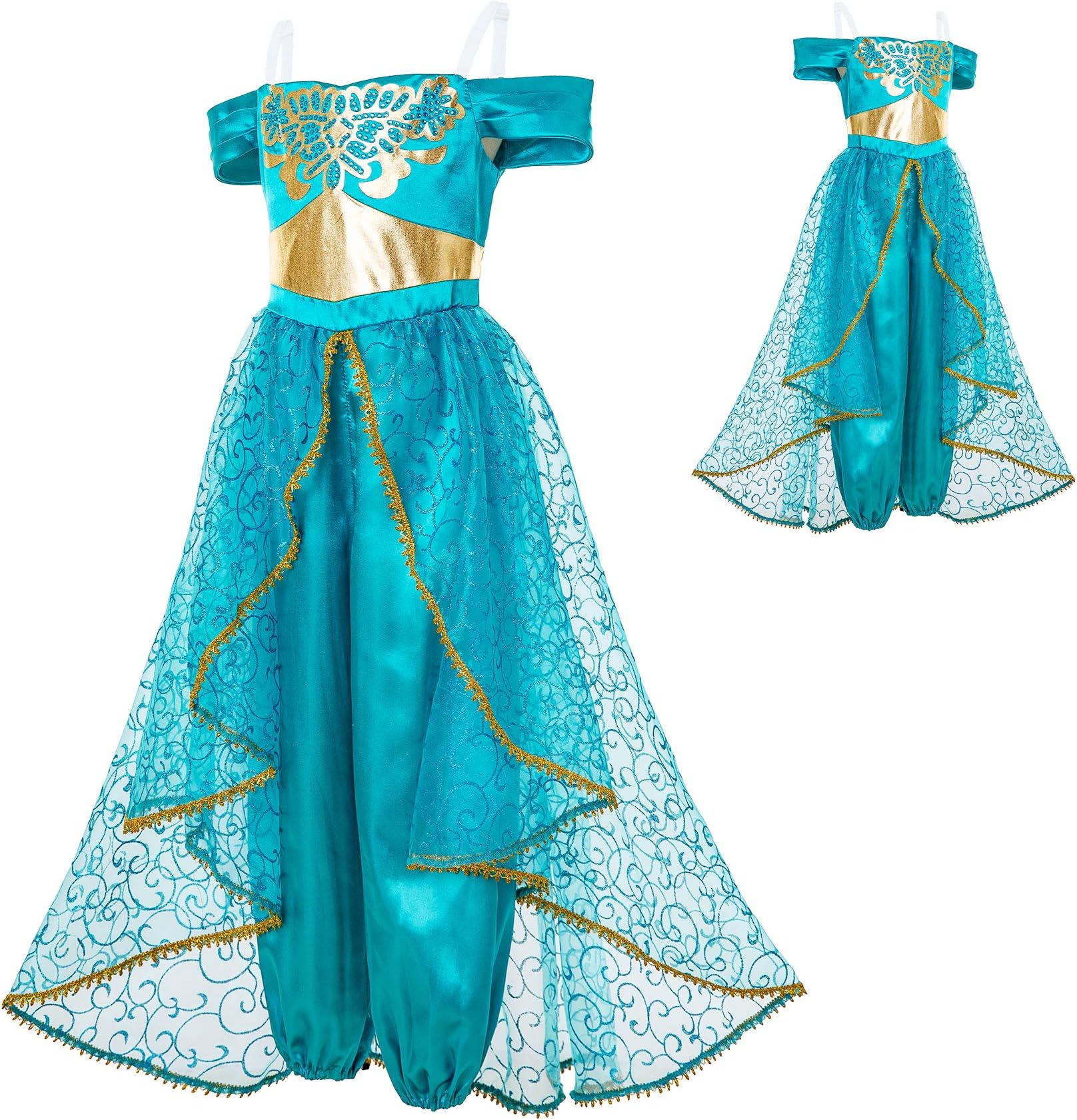 Mooler Girls Princess Dress Up Costumes Halloween Party Fancy Dress (4-12 Years, Blue Princess)
