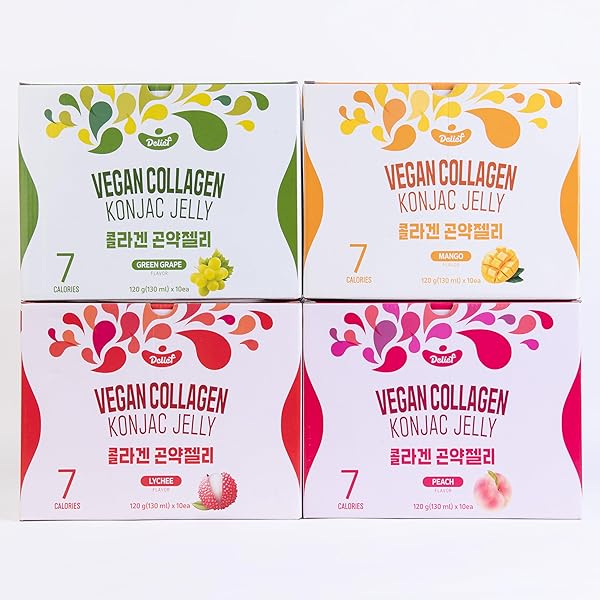 DELIEF VEGAN COLLAGEN KONJAC JELLY (MANGO FLAVOR) 120G X 10 PACKS – LOW-CALORIE FRUIT GEL SNACK, GLUTEN-FREE, PLANT-BASED, 7 KCAL PER POUCH
