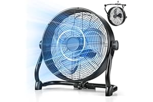 Air Choice 12" Battery Powered Fan, Portable Rechargeable Cordless Fan, 360° Tilt, 20H Run Time, 9 Wind Speed, High Velocity Heavy Duty Metal Floor Fan for Camping Hurricane Home Warehouse
