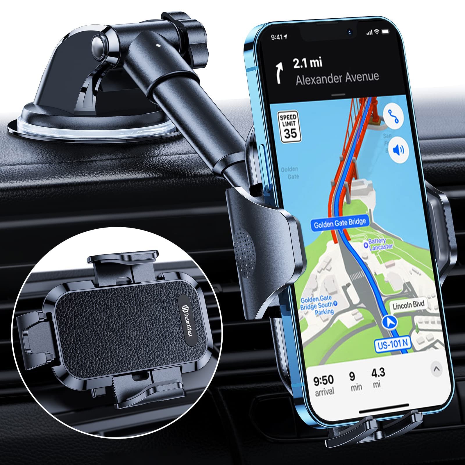 DesertWest [2022 Sturdiest] Car Phone Holder Mount [for Larger & Heavier Phones] Phone Holder for Cars Universal Mobile Phone Cradle for iPhone 11 12 13 Pro Max Samsung Air Vent Dashboard Windscreen