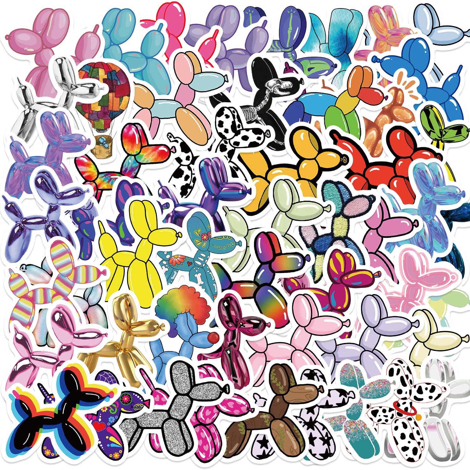 Balloon Dog Stickers 50 Pcs Vinyl Cute Cartoon Balloon Animal Stickers for Water Bottle Laptop Scrapbook Helmet Skateboard Bike Car Luggage Computer,Waterproof Funny Colorful Sticker for Teens Kids