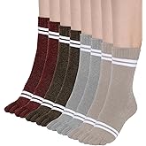 Bencailor 4 Pairs Women Toe Socks Cotton Stripe Crew Socks with Toes Separated for Women Men Athletic Running, 5-9