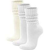 Acomono Scrunch Crew Socks 3 Pack – Retro Slouchy Cotton Calf Socks for Men & Women Cushioned Solid Stacked Boot & Sneaker