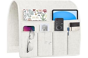 Joywell Remote Holder for Recliner Armchair Caddy Couch Armrest Organizer Non Slip Sofa Arm Chair Caddie with 6 Pocket Storage for Magazine, Tablet, Phone, iPad, Think Linen, Natural