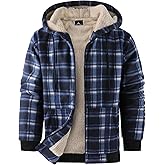Little Beauty Zip Up Hoodies for Men Sherpa Lined Flannel Jacket Winter Warm Plaid Coat with Pocket