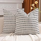 Tosleo Black and White Pillow Covers 18x18 Set of 2 Boho Throw Pillow Covers Stripe Tufted Decor Pillow Cases Accent Chenille Pillowcases Farmhouse Cushion Case Bohemian Nuetral Textured Pillow Cover