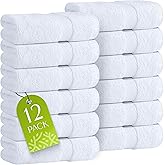 Wealuxe White Washcloths 12 Pack - 600 GSM 100% Ring-Spun Cotton Wash Cloths for Showering, Highly Absorbent and Soft | 12x12 Inches