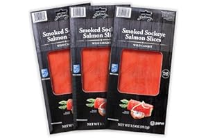 New York's Delicacy Smoked Salmon Sockeye - 3 x 3.5 Oz. (0.65 Lb.) - Kosher Certified, Gluten Free, High in Omega 3 - Naturally Wild Caught in the Northeast Pacific Ocean - Pre-Sliced, Ready to Eat.