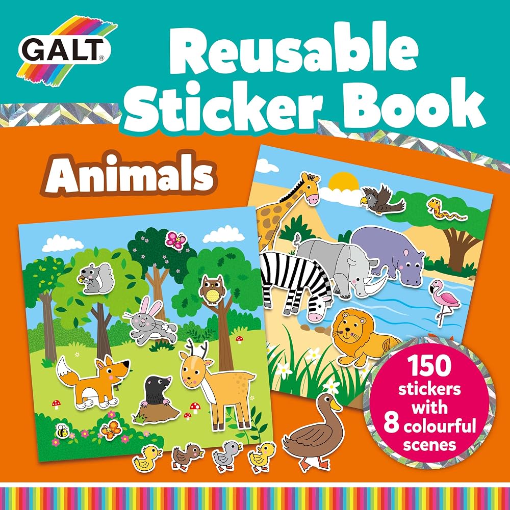 Galt Toys Reusable Sticker Book Animals Ages 3+ with 150+ Stickers